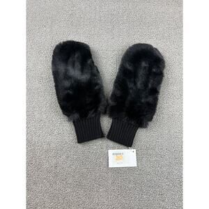 Carolina Amato Women's One Size Black Faux Fur‎ Mittens NWT